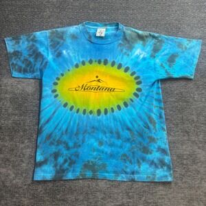 Vintage Alore Montana Tie Dye T Shirt Mens Large Blue Single Stitch Made in USA